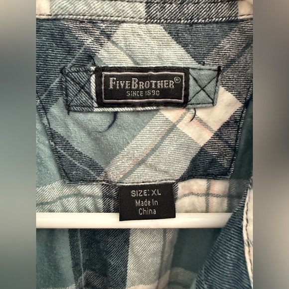 Five Brothers Button Up Long Sleeve Flannel Womans SZ XL Blue Plaid Pockets Fall - Picture 2 of 9